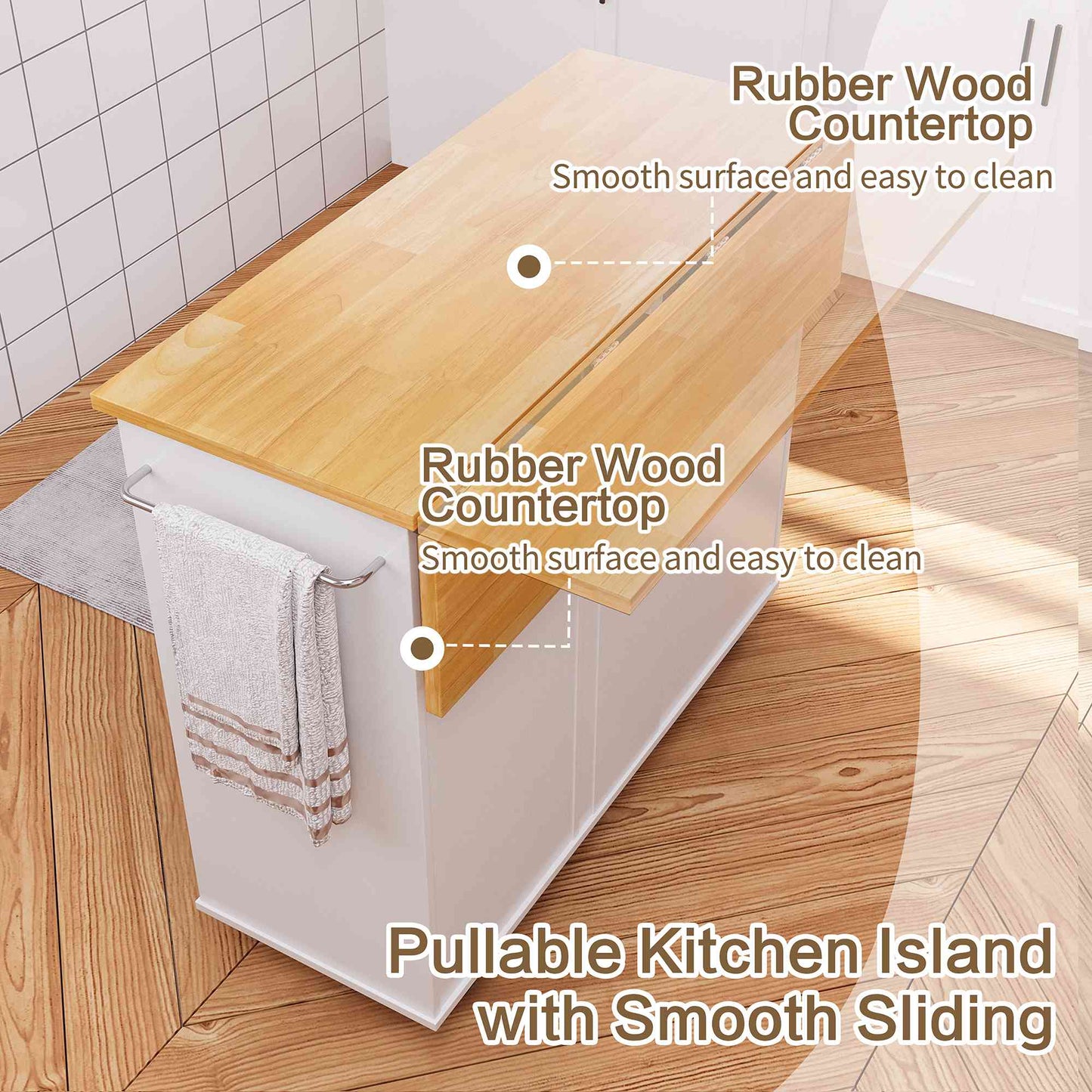 Walsunny Kitchen Island on Wheels with Storage Cabinet & Foldable Drop Leaf, 39.7" Width Rolling Kitchen Table