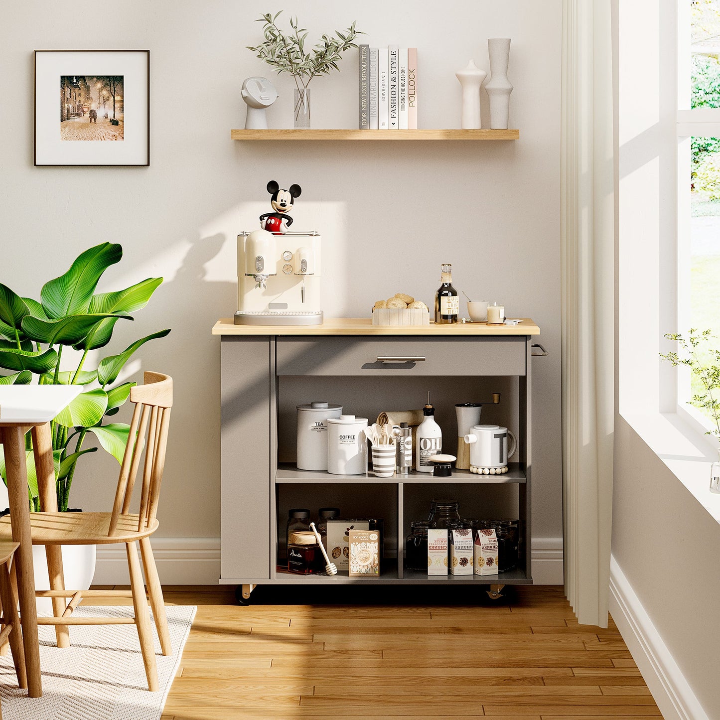 Walsunny Kitchen Island on Wheels with Storage Cabinet, Rolling Cart Kitchen Storage Organizer with/3 Side Spice Rack, 2 Tier Open Shelf for Kitchen