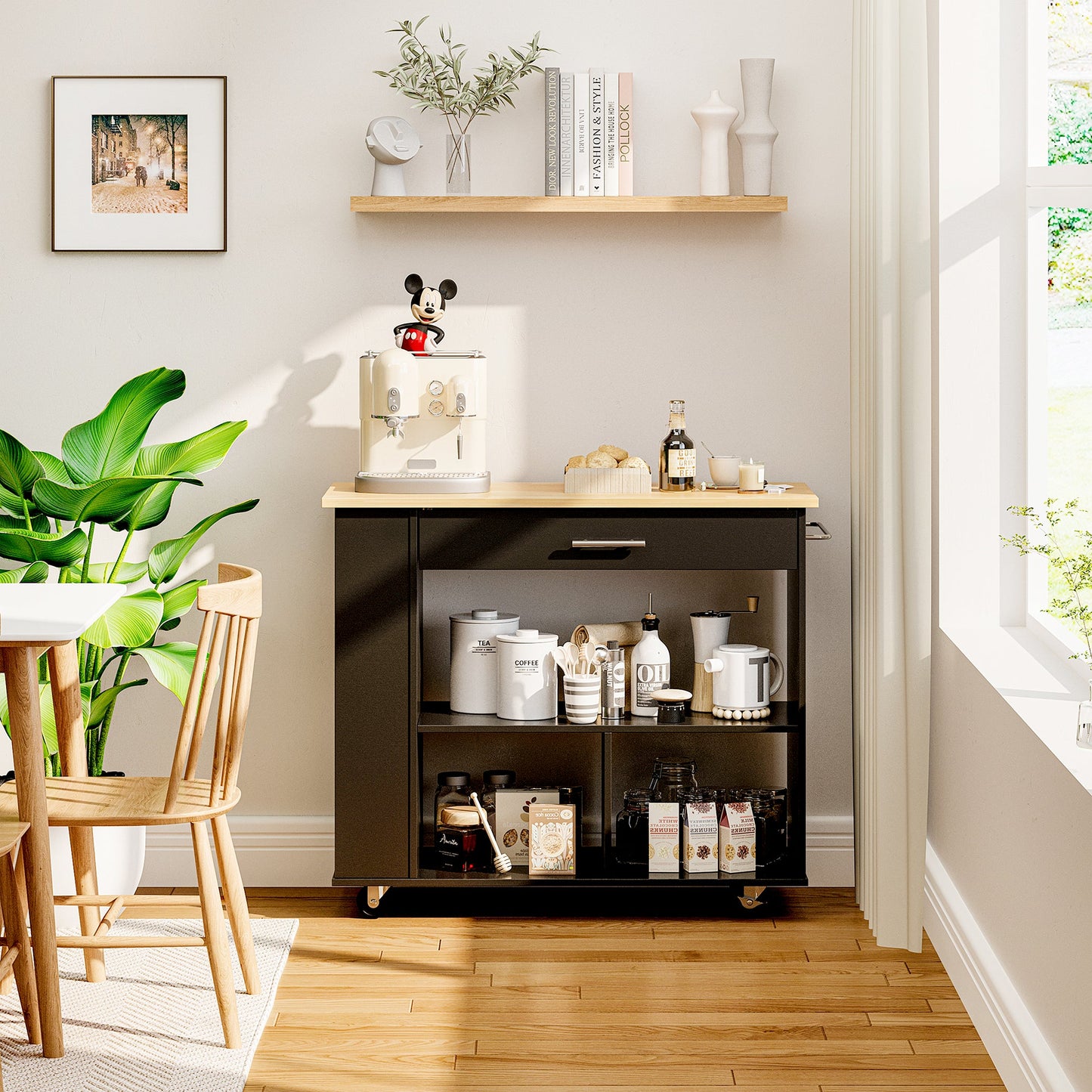 Walsunny Kitchen Island on Wheels with Storage Cabinet, Rolling Cart Kitchen Storage Organizer with/3 Side Spice Rack, 2 Tier Open Shelf for Kitchen