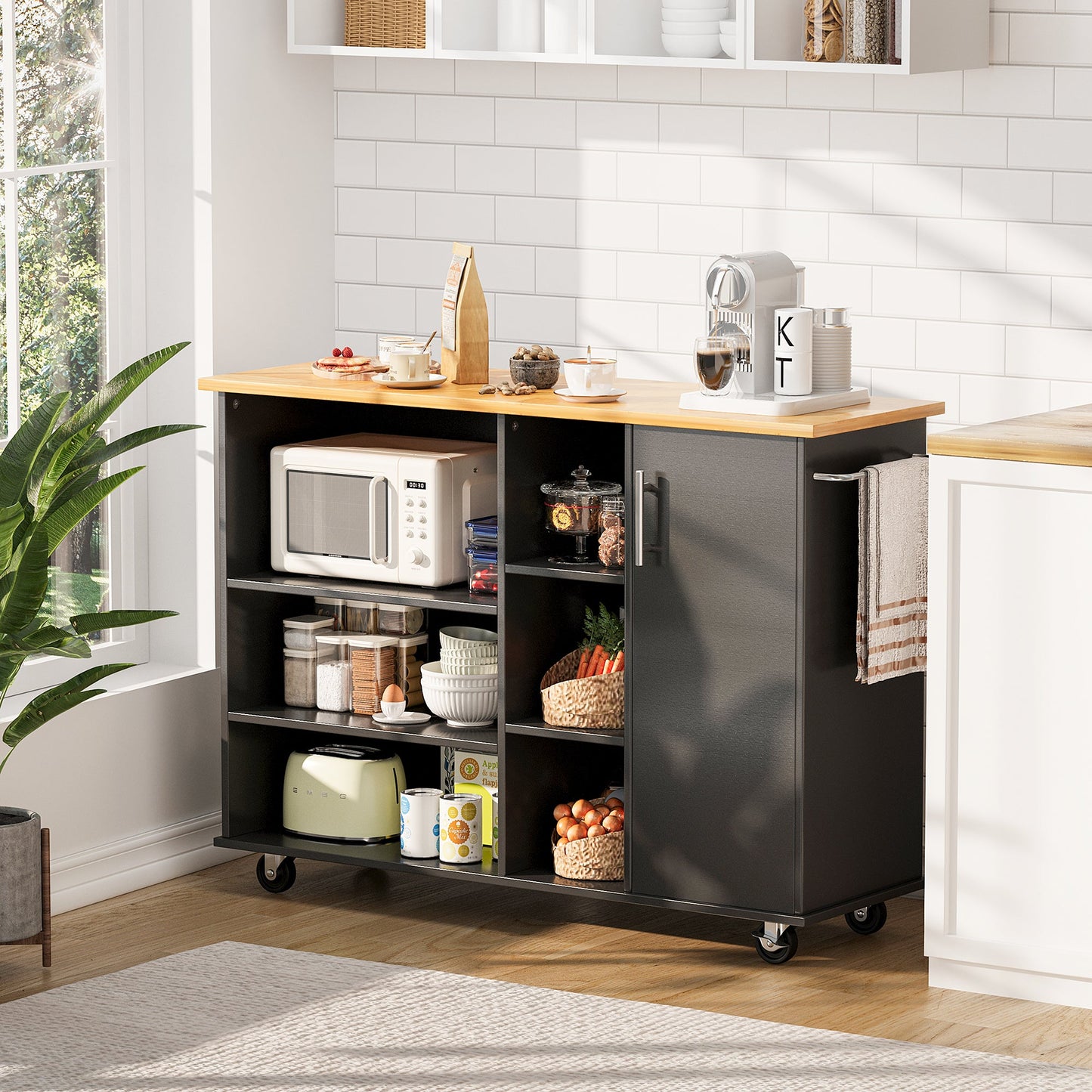 Walsunny 47.2" Large Kitchen Cabinet with Open Shelves, Kitchen Island