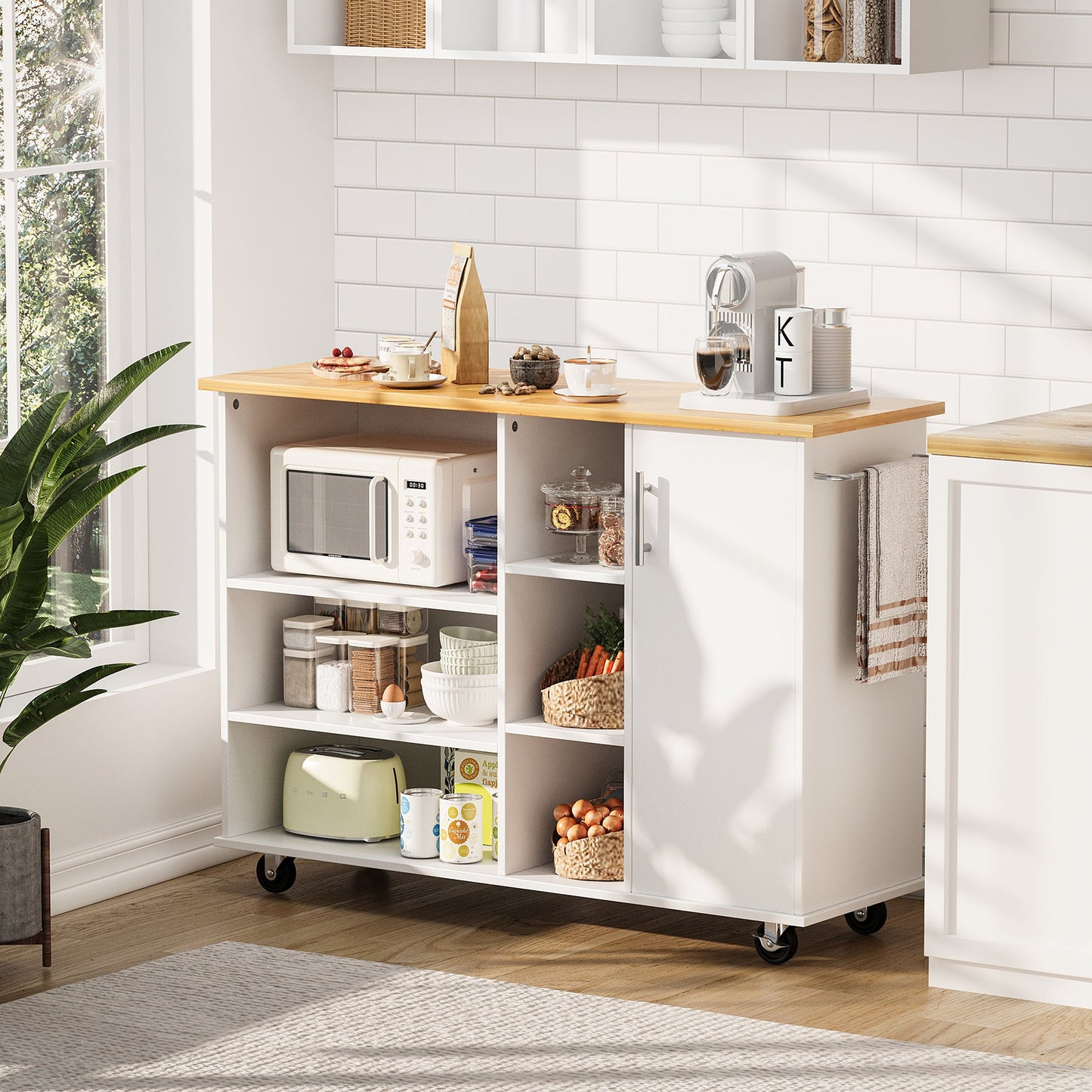 Walsunny 47.2" Large Kitchen Cabinet with Open Shelves, Kitchen Island