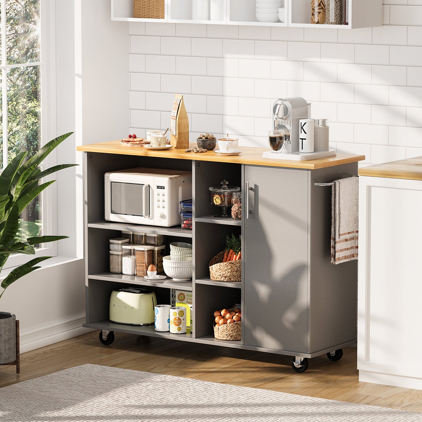 Walsunny 47.2" Large Kitchen Cabinet with Open Shelves, Kitchen Island