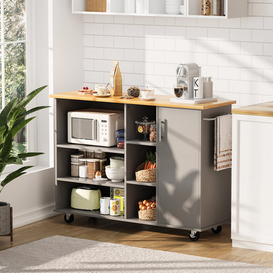 Walsunny 47.2" Large Kitchen Cabinet with Open Shelves, Kitchen Island