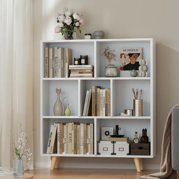 Walsunny Bookshelf,3 Tier Shelf with Legs,Wooden Storage Open Bookshelf,Multipurpose Display Storage Cabinet for Living Room,Bedroom,Office,Brown