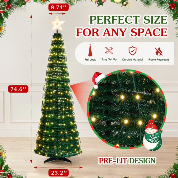 Walsunny 6FT Pop-Up Christmas Tree;Pre-Lit Christmas Tree with Bluetooth Connection and App Control for Indoor Holiday Decor,Outdoor Yard Decor