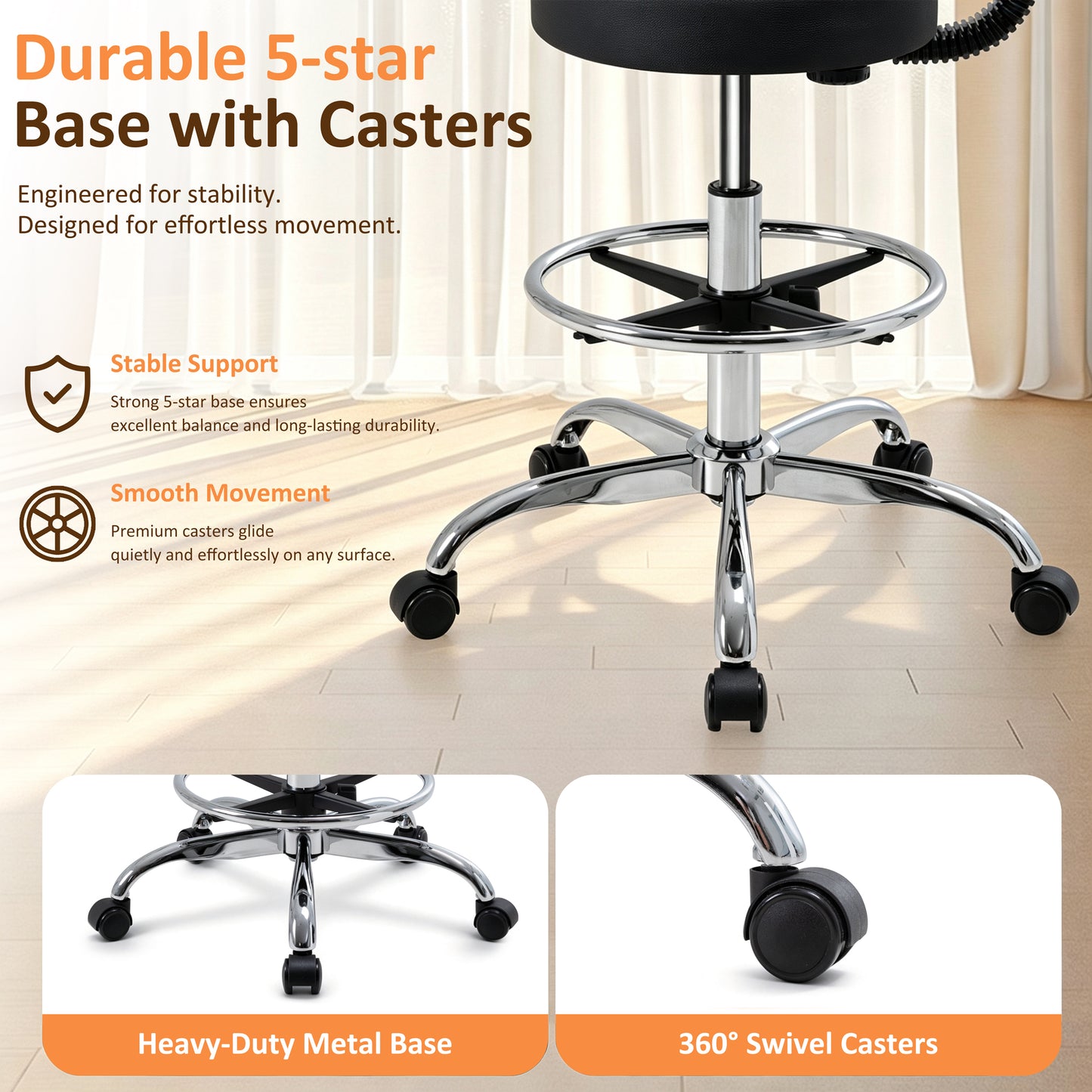 Walsunny Adjustable Bar Stools Set of 2 Leather Upholstered Swivel Counter Stools Counter Height Bar Stools with Large Base, Room Bar, Black