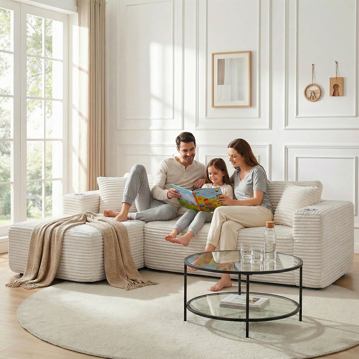 Walsunny Modular L-Shaped Sectional Sofa, High Resilience Foam Couch, Modern Boneless Sofa with Deep Seat and Corduroy Fabric for Living Room