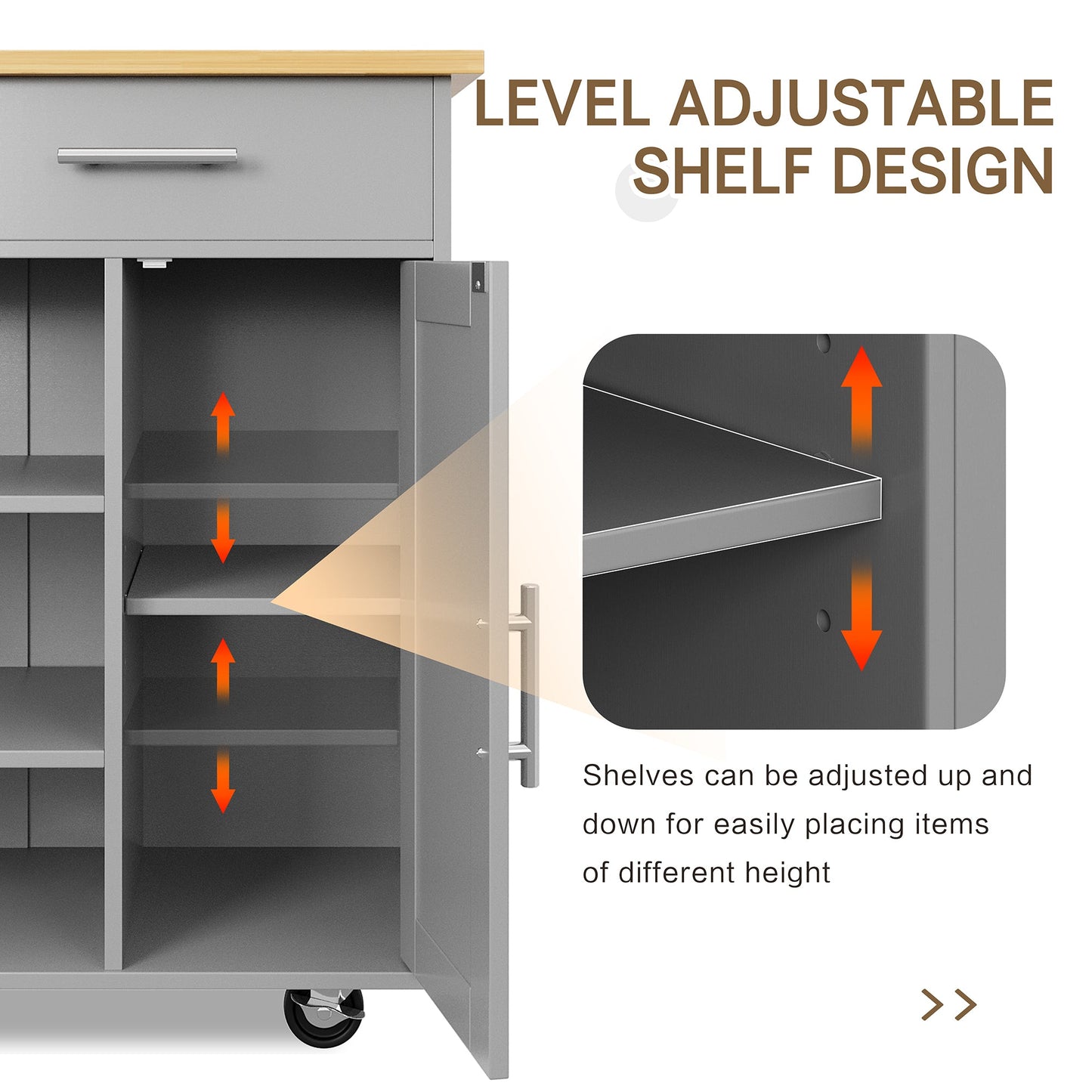 Walsunny 40" Kitchen Islands Carts with Storage Drop Leaf Countertop on Wheels Rolling Microwave Utility Carts with 3 Drawers 1 Storage Cabinets,Brown