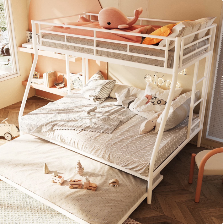 Walsunny Twin Loft Bed with Pullout Trundle, Saving Platform Bed Sofa, Multi-functional Furniture for Kids Student Bedroom Loft Dormitory Bed, Sturdy Steel Frame