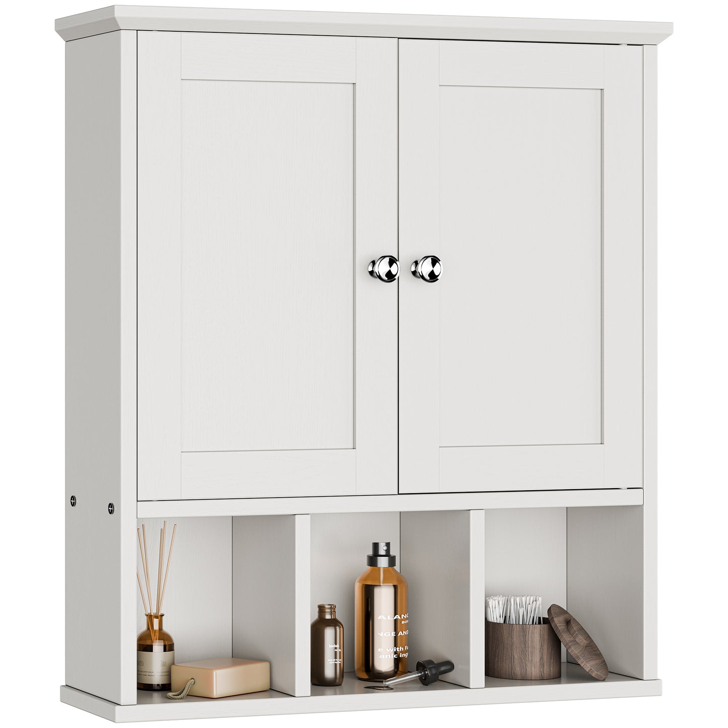 Walsunny Bathroom Medicine Cabinet, Wall-mounted Storage Cabinet with Adjustable Partitions, with 3 Open Shelves for Bedroom Organizer or Laundry