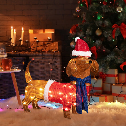 Walsunny LED Lighted Christmas Tinsel Wiener Dog, Yard Lights