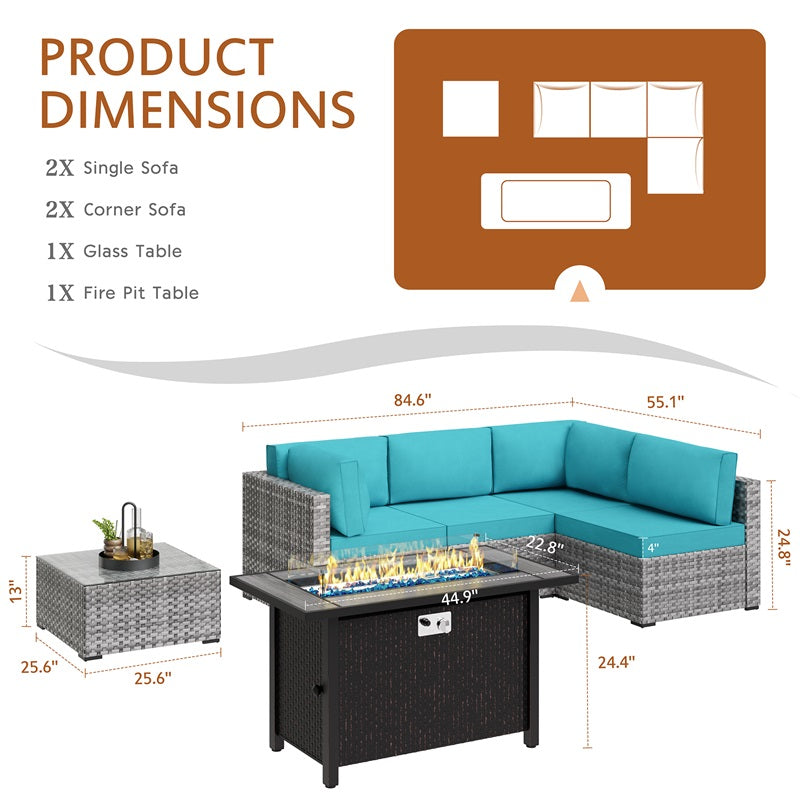 Walsunny 45" Propane Fire Pit Table 50,000 BTU Steel Gas Fire Pit