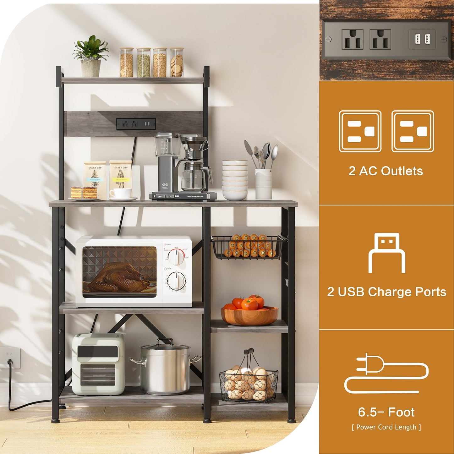 Walsunny Kitchen Baking Rack with Outle, Freestanding Kitchen Storage Rack Organizer（Clearance）