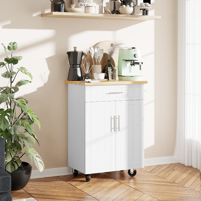 Walsunny 26‘’ Rolling Kitchen Island with Solid Wood Top#color_white
