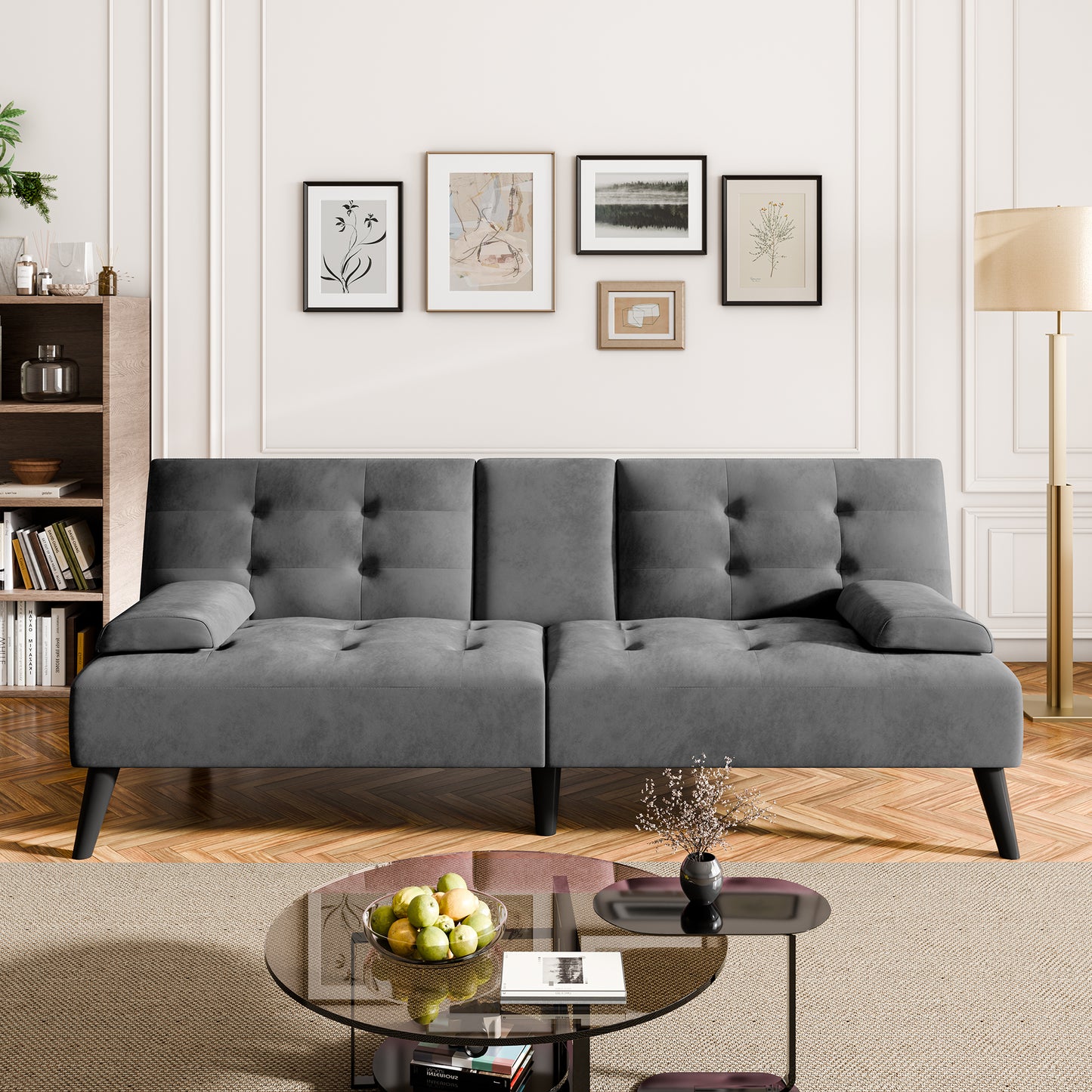 Walsunny Convertible Futon Sofa Bed, Foldable Futon Sleeper Sofa Bed with 2 Cup Holders, Folding Loveseat Recliner with 3-Angle Adjustment Modern Couch for Living Room, Small Space