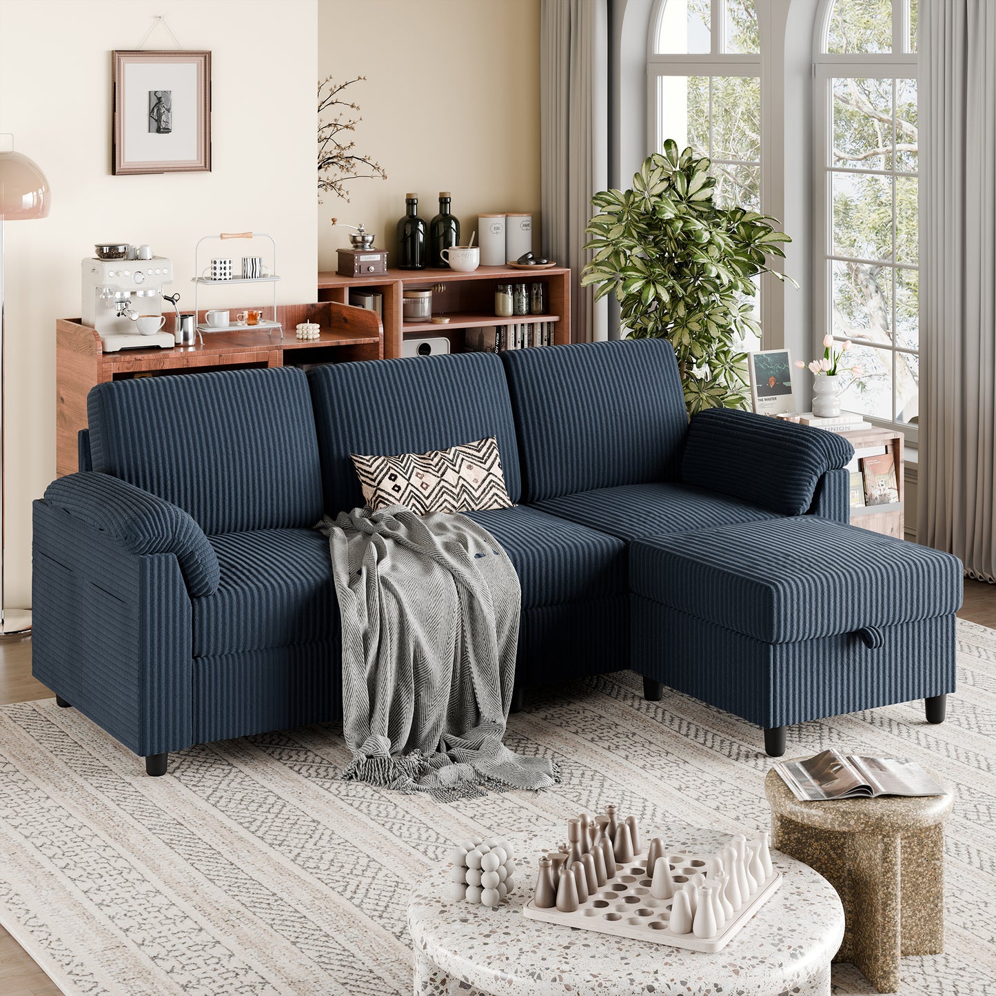 Walsunny 3 Seat L-Shaped 79" Convertible Sectional Sofa Couch  with Removable Pillows