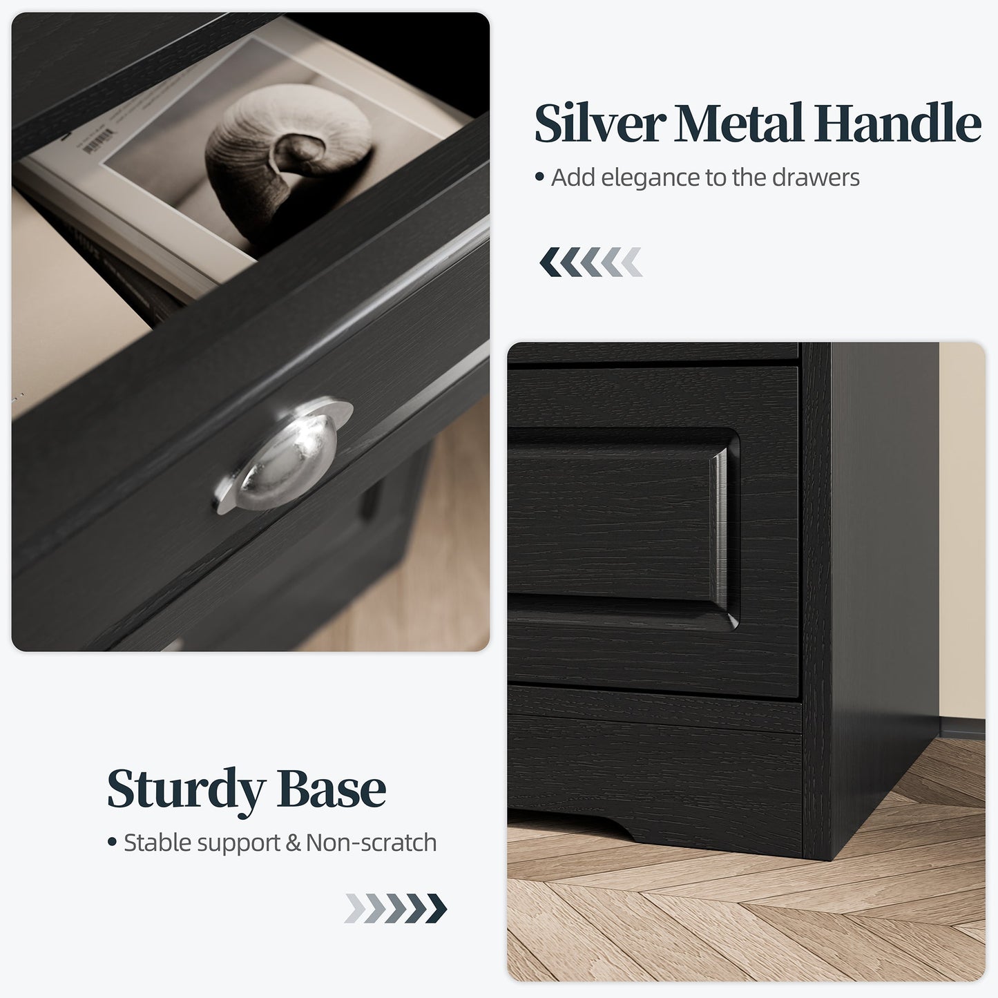 Walsunny 9 Drawer Double Dresser Black Wooden Wide Chest of Drawers with Metal Handles Storage Organizer Dresser Nursery Dresser for Living Room Hallway