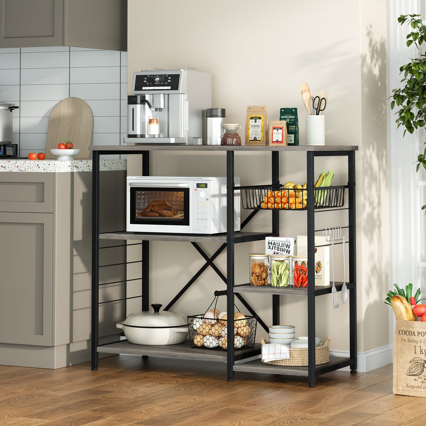WALSUNNY Kitchen Bakers Rack , Coffee Bar Table 4Tiers