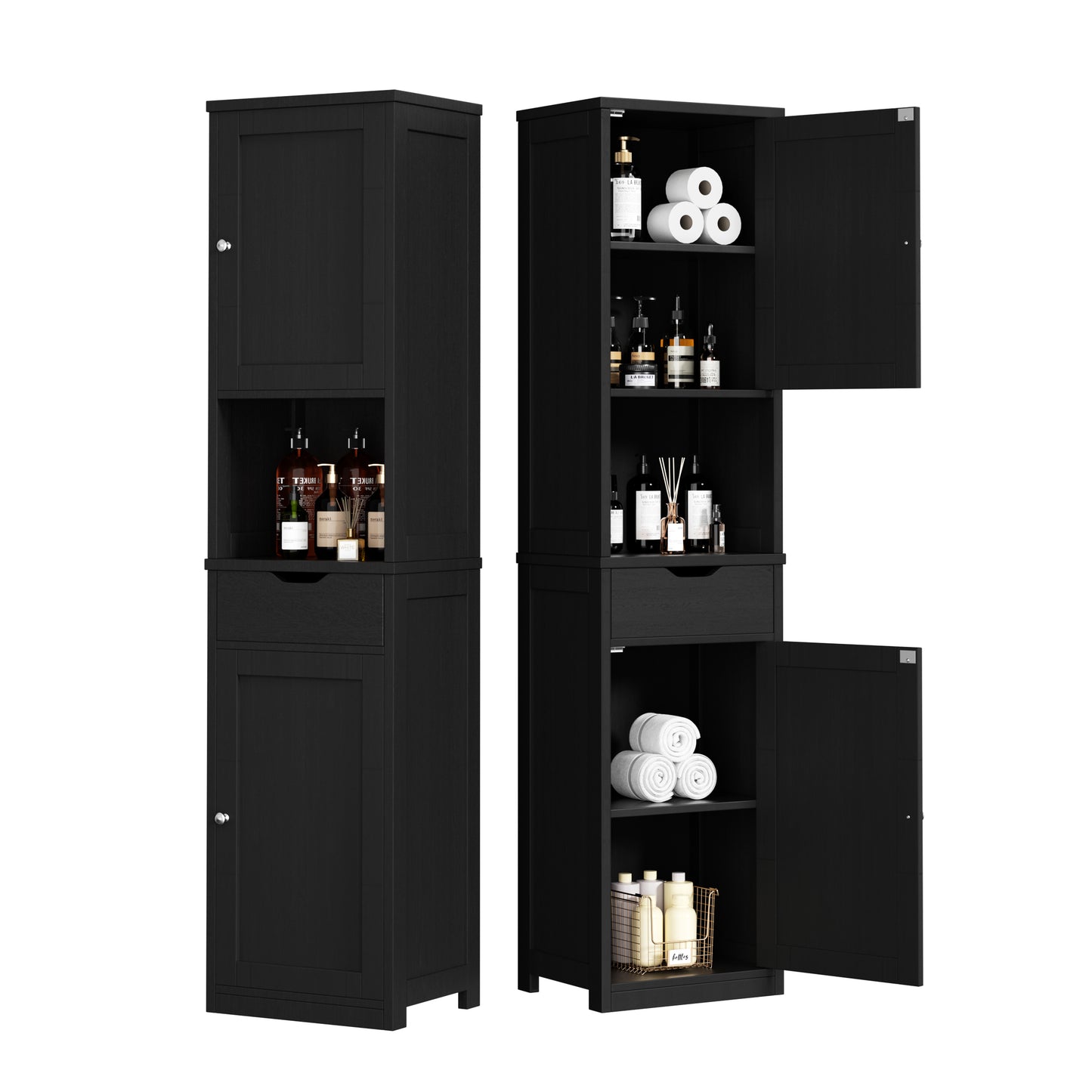 Walsunny Tall Kitchen Storage Pantry Cabinet, 64H Freestanding Bathroom Storage Cabinet, Narrow Cabinet with Adjustable Shelves, Open compartments for Small Spaces, Bathroom, Living Room