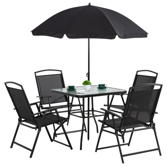 Walsunny Patio Furniture 6 Pieces Texilene Outdoor Folding Dining Set With Umbrella