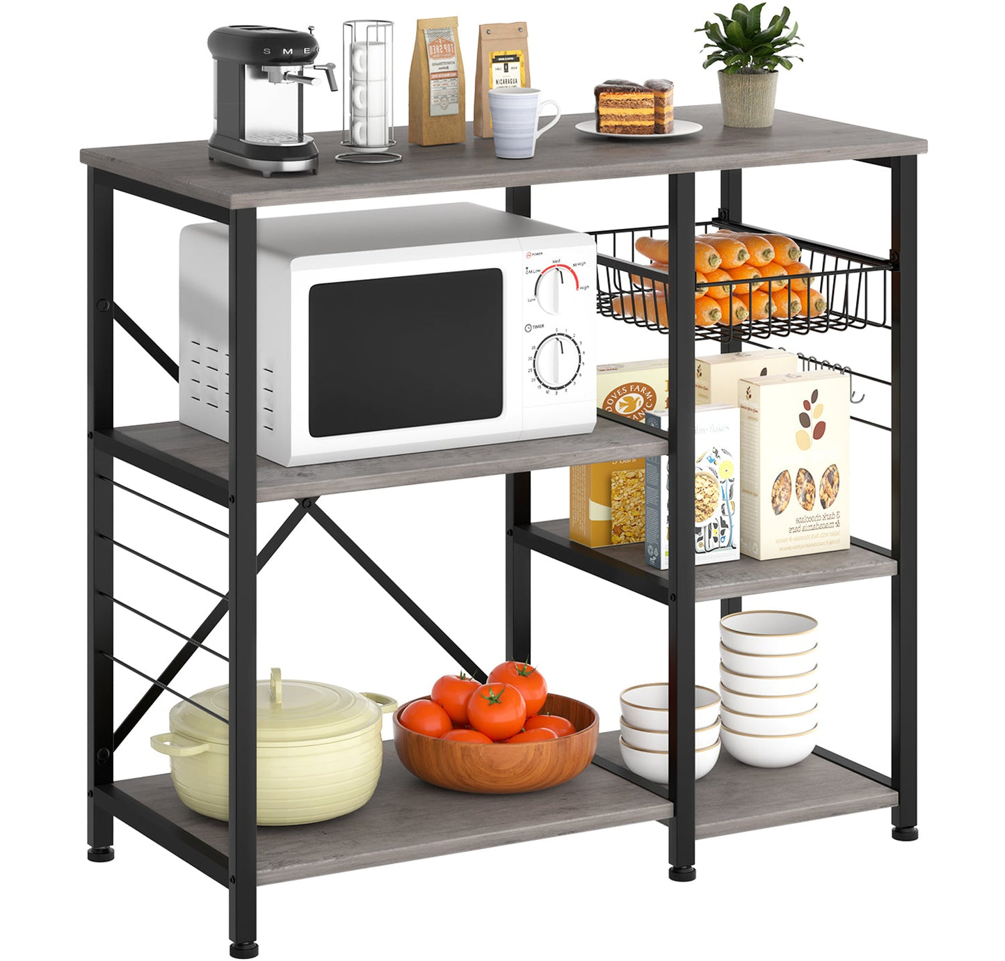WALSUNNY Kitchen Bakers Rack , Coffee Bar Table 4Tiers