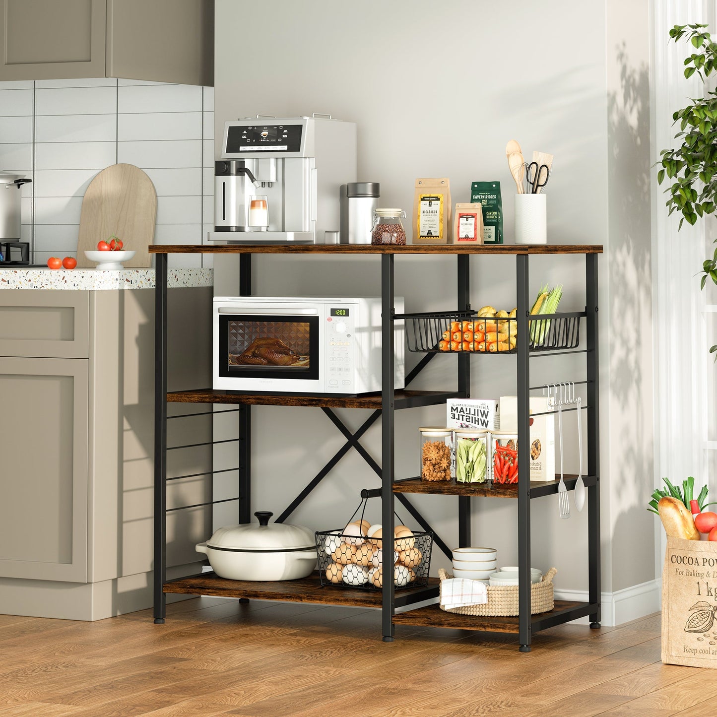 Walsunny Kitchen Bakers Rack , Coffee Bar Table 4Tiers（Clearance）