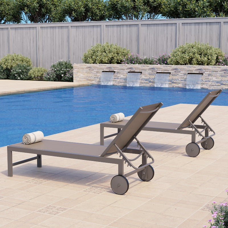 Walsunny Patio Furniture 2 Pieces Outdoor Lounge Chairs With Wheels#color_khaki