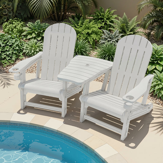 Walsunny Adirondack Chairs Set of 2 Fire Pit Chair Set with Connecting Tray Cup Holder Removable Tabletop,All-Weather HDPE Outdoor Chair Set for Patio Garden Backyard Deck Lawn Poolside