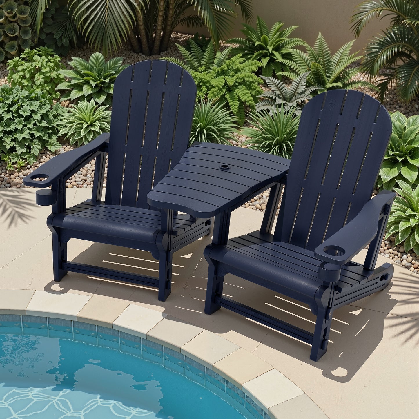 Walsunny Adirondack Chairs Set of 2 Fire Pit Chair Set with Connecting Tray Cup Holder Removable Tabletop,All-Weather HDPE Outdoor Chair Set for Patio Garden Backyard Deck Lawn Poolside