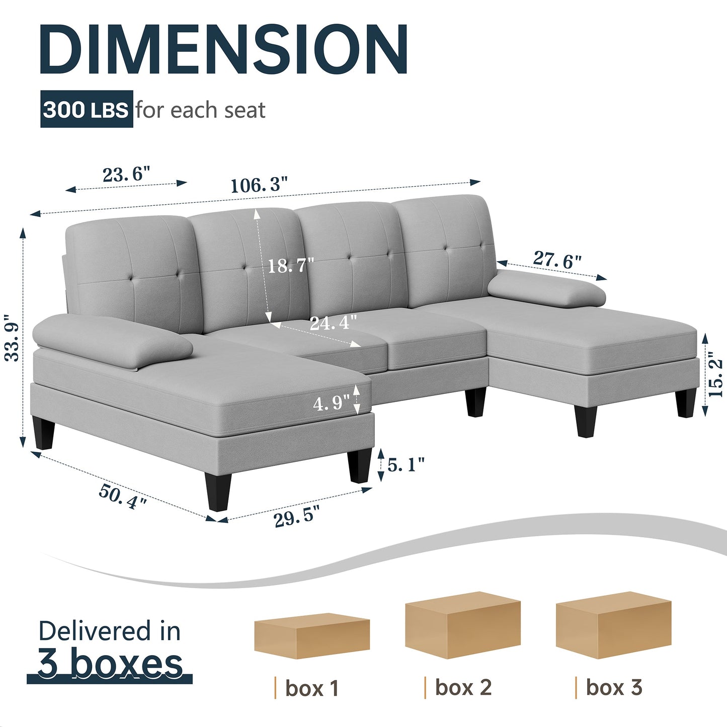 WALSUNNY 106'' Sectional Sofa Couches #color_light-grey