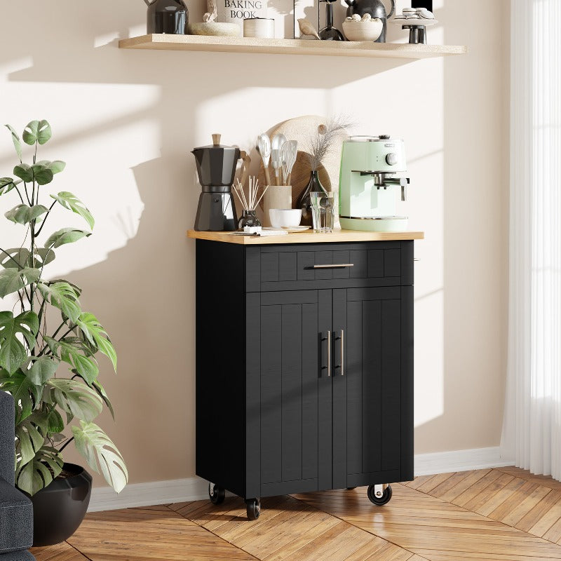 Walsunny 26‘’ Rolling Kitchen Island with Solid Wood Top#color_black