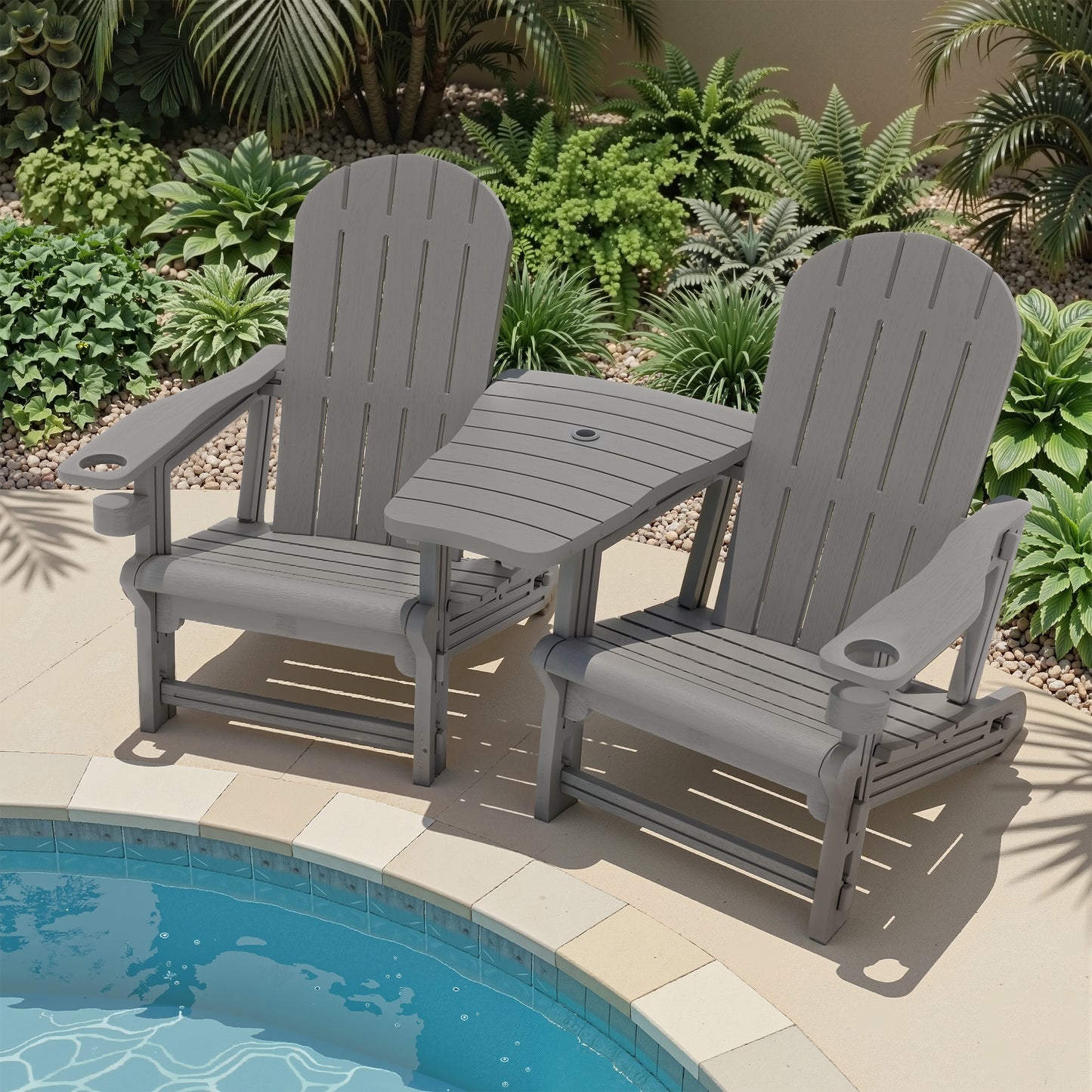 Walsunny Adirondack Chairs Set of 2 Fire Pit Chair Set with Connecting Tray Cup Holder Removable Tabletop,All-Weather HDPE Outdoor Chair Set for Patio Garden Backyard Deck Lawn Poolside