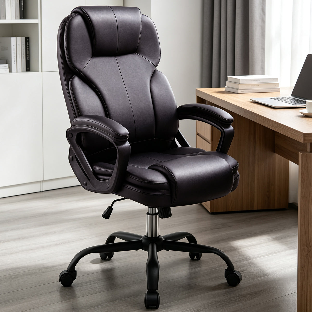 Walsunny Leather Office Chair, Big and Tall Executive Office Chair, High Back Ergonomic Wide Seat Computer Desk Chair, Adjustable Task Chair with Lumbar Support