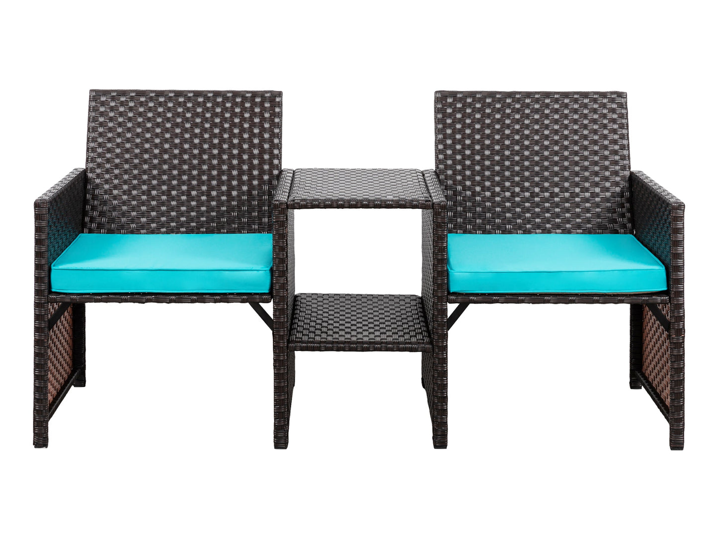 Walsunny Patio Rattan Conversation Set Seat Sofa Cushioned Loveseat Table Chairs Dark Blue