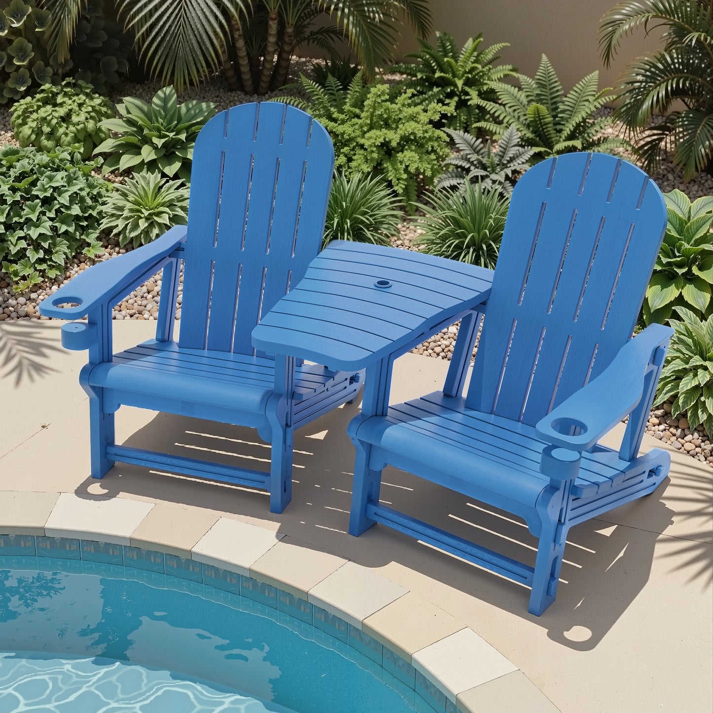 Walsunny Adirondack Chairs Set of 2 Fire Pit Chair Set with Connecting Tray Cup Holder Removable Tabletop,All-Weather HDPE Outdoor Chair Set for Patio Garden Backyard Deck Lawn Poolside