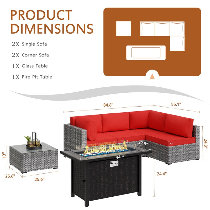 Walsunny 45" Propane Fire Pit Table 50,000 BTU Steel Gas Fire Pit