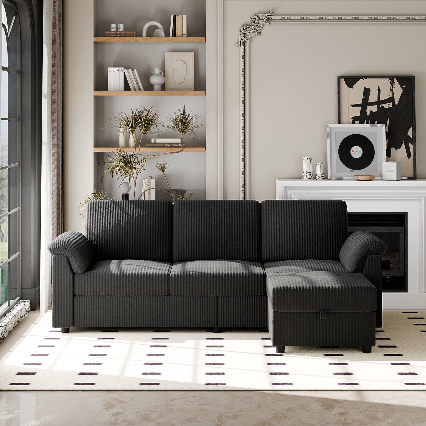 Walsunny 79.4" Sectional Sofa with Movable Storage Ottoman, L-Shaped Convertible Sofa Couch for Small Living Room