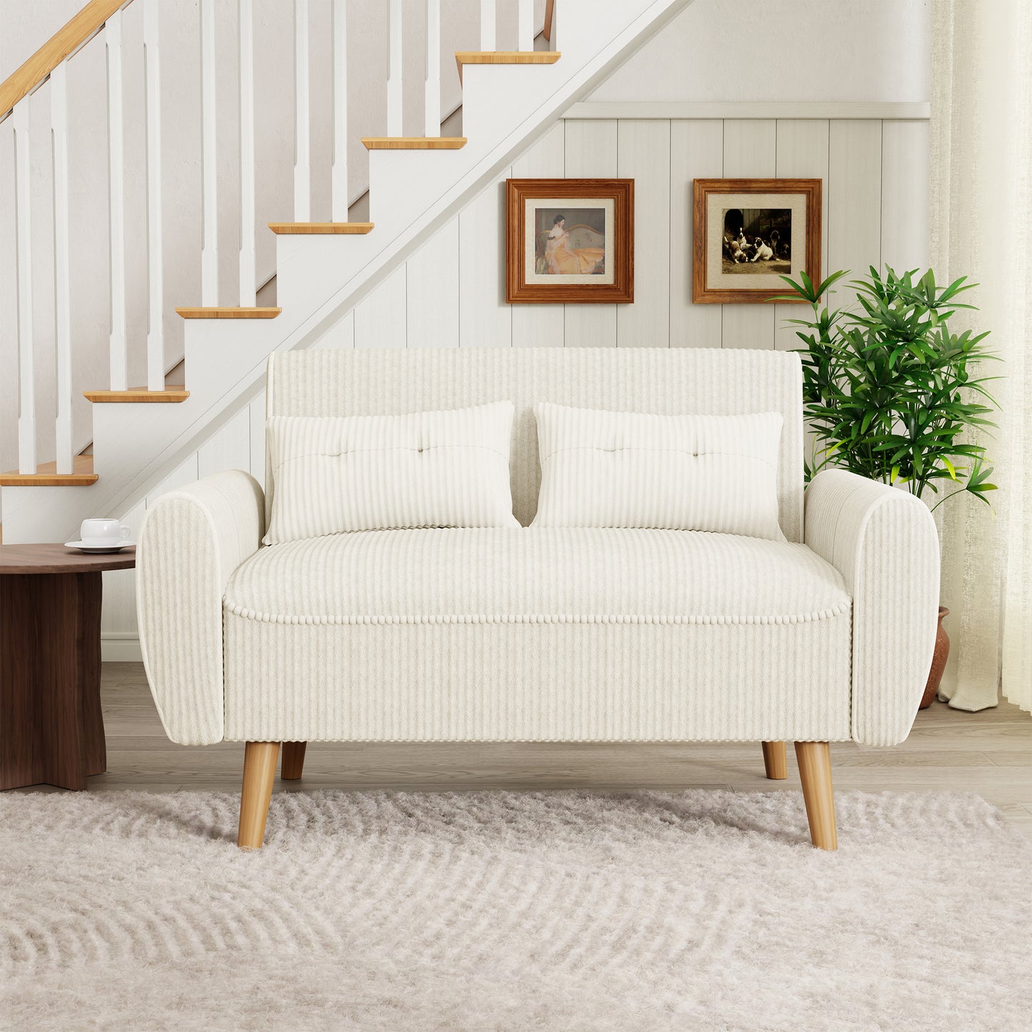 Walsunny Small Modern Loveseat Sofa, Upholstered Fabric Love Seat with Linen Cushions, Compact and Stylish for Small Spaces, Living Room, Bedroom, Office