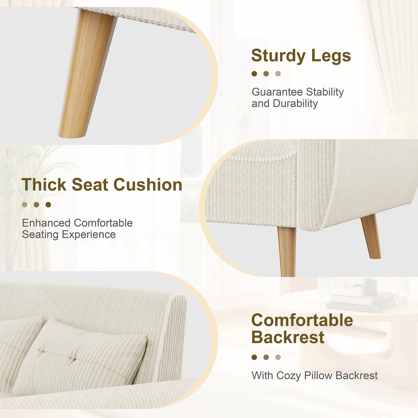 Walsunny Small Modern Loveseat Sofa, Upholstered Fabric Love Seat with Linen Cushions, Compact and Stylish for Small Spaces, Living Room, Bedroom, Office