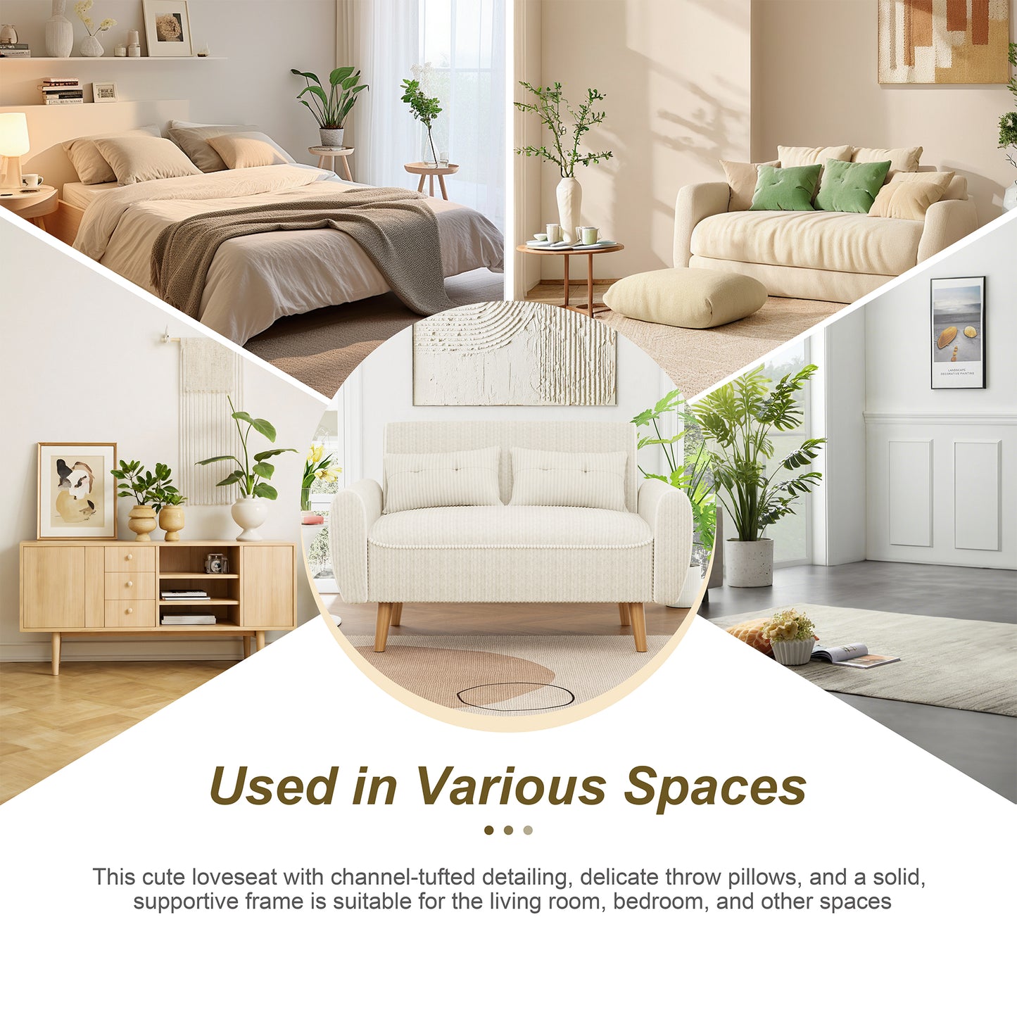 Walsunny Small Modern Loveseat Sofa, Upholstered Fabric Love Seat with Linen Cushions, Compact and Stylish for Small Spaces, Living Room, Bedroom, Office