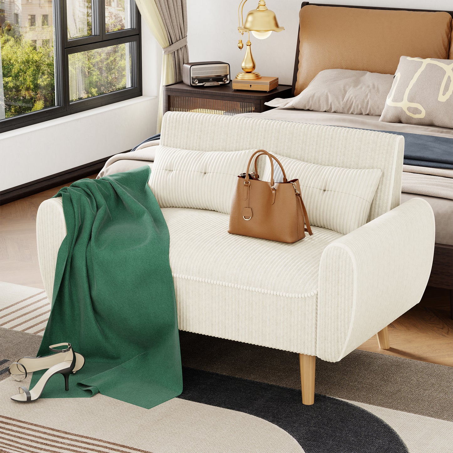 Walsunny Small Modern Loveseat Sofa, Upholstered Fabric Love Seat with Linen Cushions, Compact and Stylish for Small Spaces, Living Room, Bedroom, Office