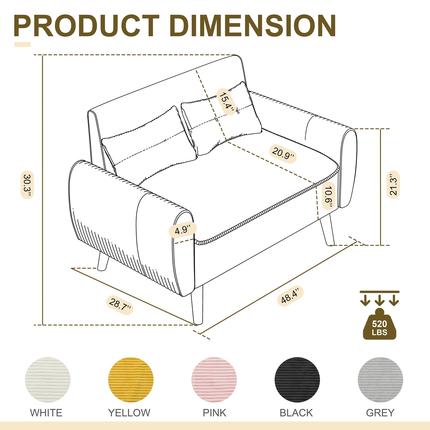 Walsunny Small Modern Loveseat Sofa, Upholstered Fabric Love Seat with Linen Cushions, Compact and Stylish for Small Spaces, Living Room, Bedroom, Office
