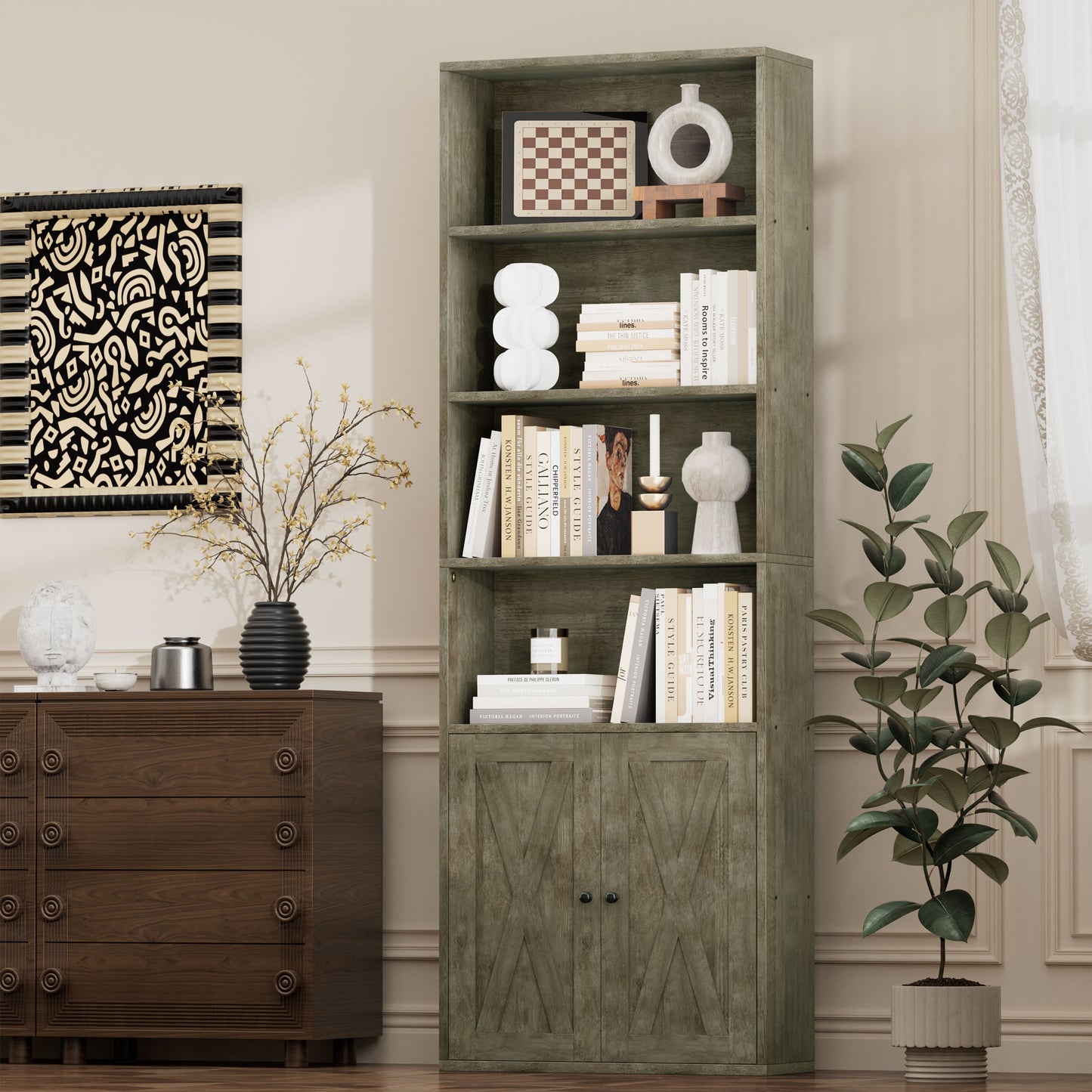 Walsunny Bookshelf Bookcase with Doors