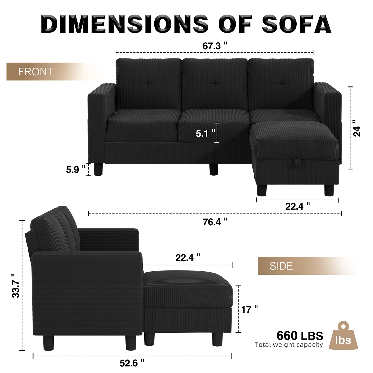 Walsunny Convertible Sectional Sofa Couch, Modern Linen Fabric L-Shaped Couch 3-Seat Sofa Sectional with Reversible Chaise for Small Living Room, Apartment and Small Space