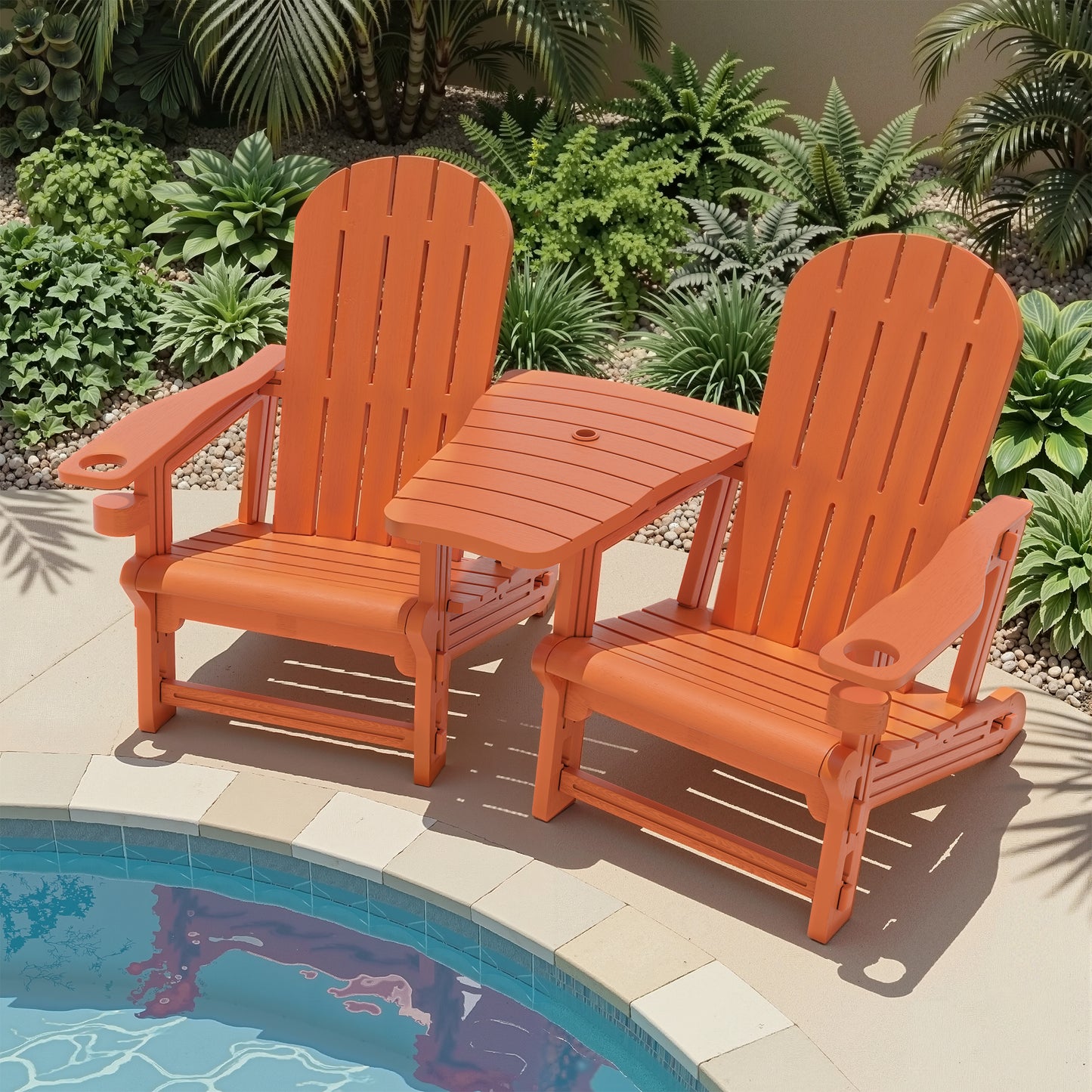 Walsunny Adirondack Chairs Set of 2 Fire Pit Chair Set with Connecting Tray Cup Holder Removable Tabletop,All-Weather HDPE Outdoor Chair Set for Patio Garden Backyard Deck Lawn Poolside