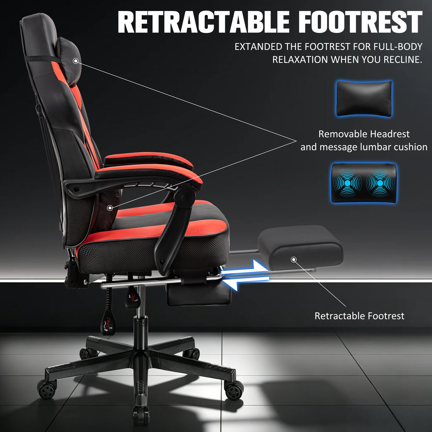 Walsunny Ergonomic Gaming Chair, Reclining Computer Gamer Chair with Footrest and Massage Lumbar, Swivel Racing Style Office Chair
