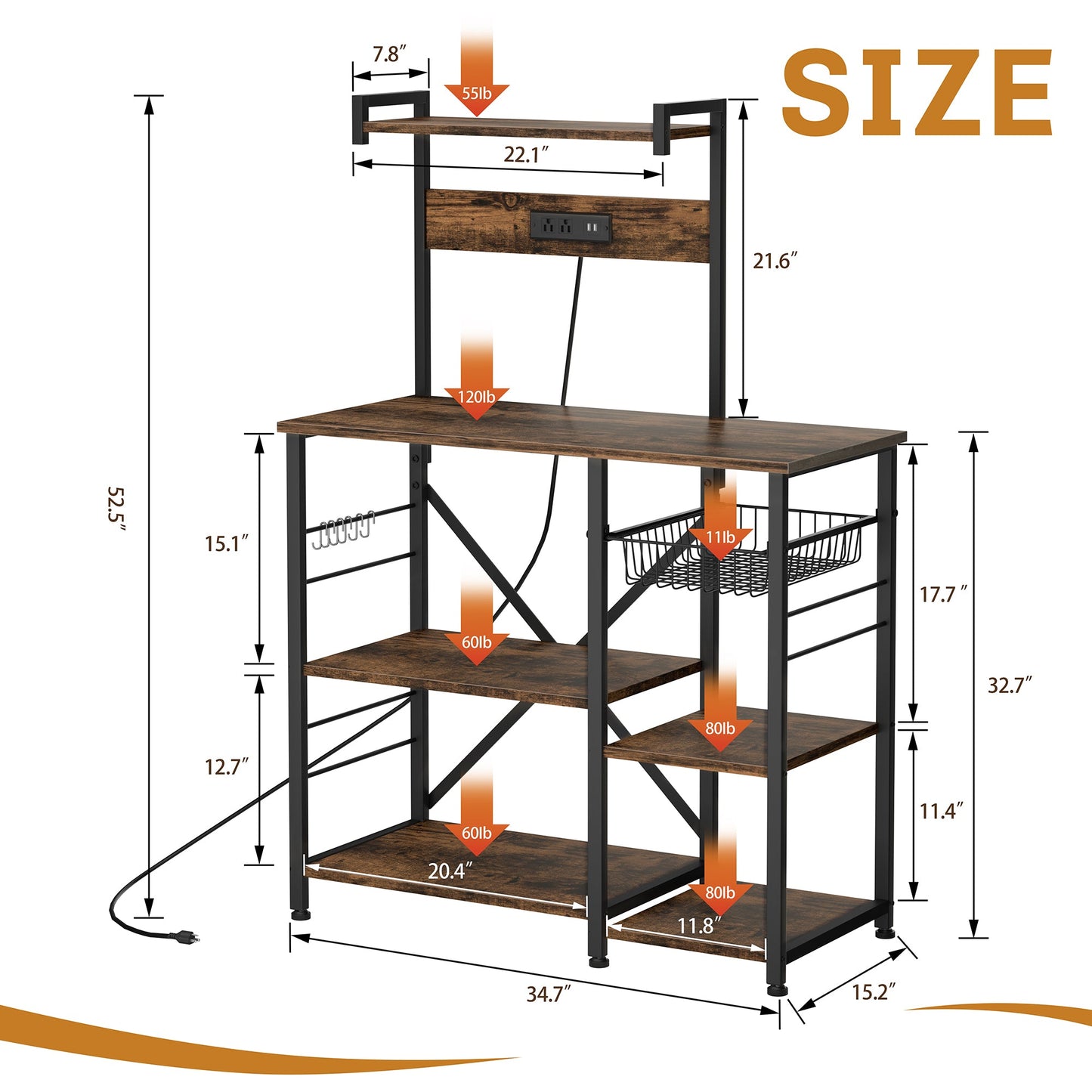 WALSUNNY Kitchen Baking Rack with Outle, Freestanding Kitchen Storage Rack Organizer