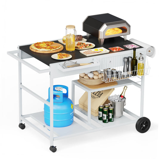 Walsunny Outdoor Pizza Oven Grill Stand,Outdoor Cooking Cart with Wheels, Multi-Functional Prep Station, Compatible with Ninja Woodfire Grill, Cuisinart Grill, Blackstone Griddle, Seasoning Rack