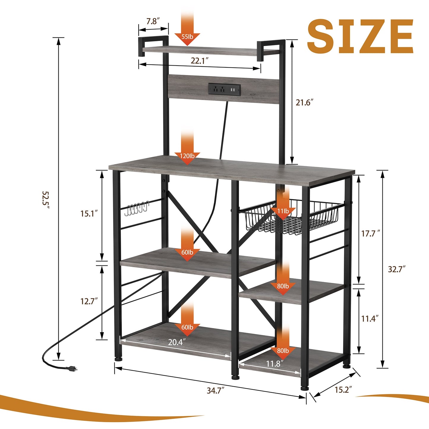 WALSUNNY Kitchen Baking Rack with Outle, Freestanding Kitchen Storage Rack Organizer