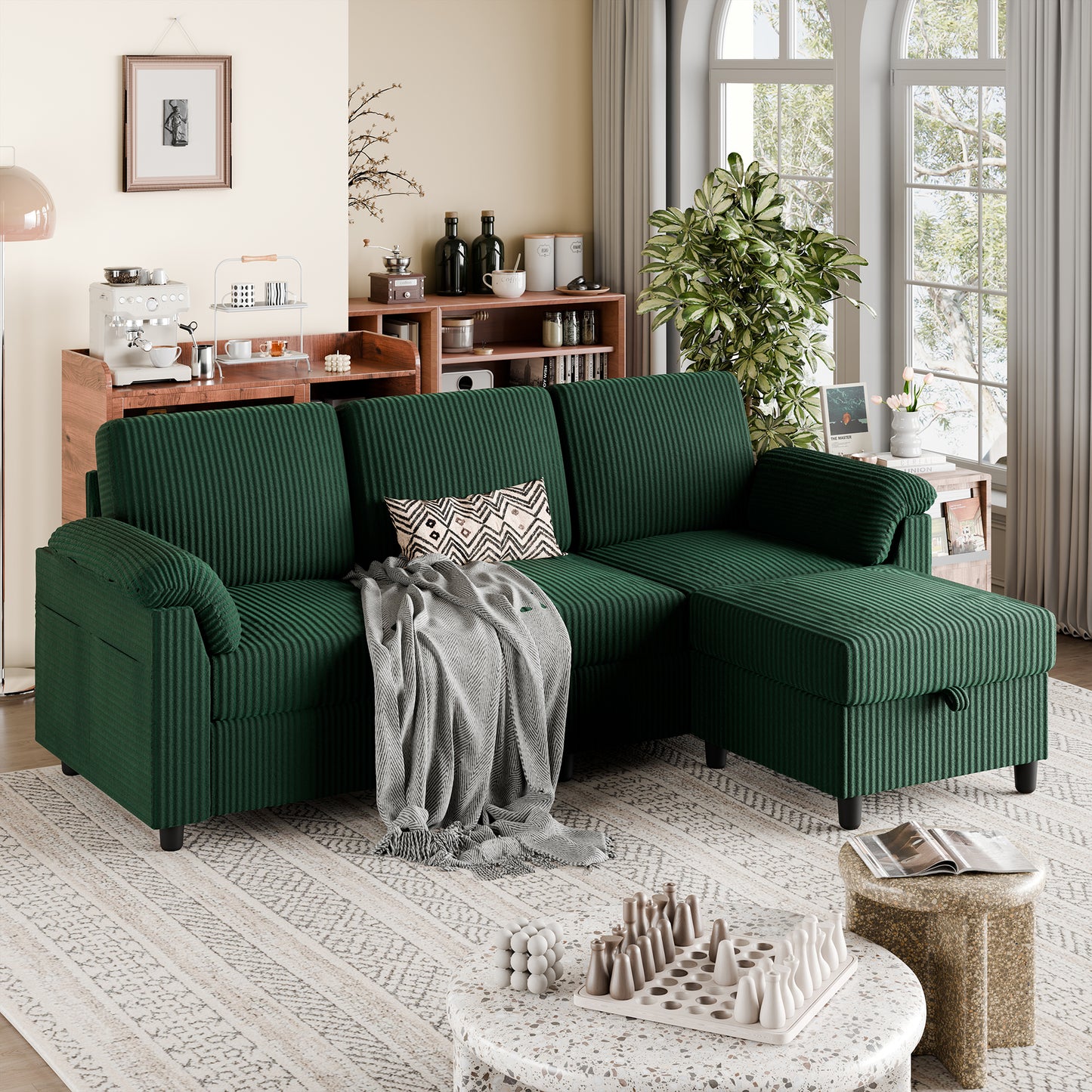 Walsunny 79.4" Sectional Sofa with Movable Storage Ottoman, L-Shaped Convertible Sofa Couch for Small Living Room